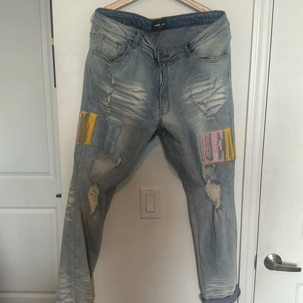 Homme Femme Jeans pink yellow blue size 40